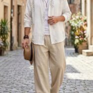 Leaf Embroidery Oversize Shirt - White