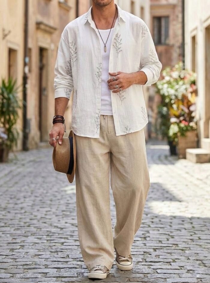 Leaf Embroidery Oversize Shirt - White Leaf Embroidery Oversize Shirt - White