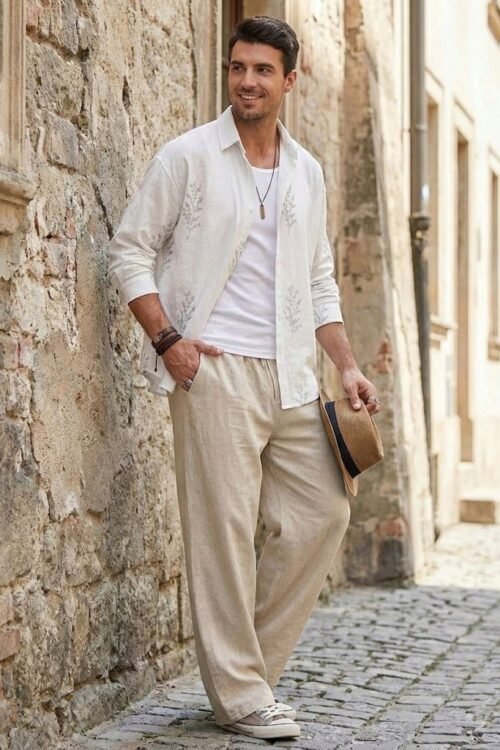 Leaf Embroidery Oversize Shirt - White