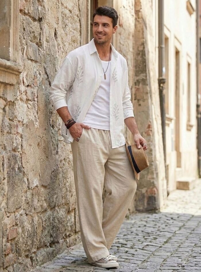 Leaf Embroidery Oversize Shirt - White Leaf Embroidery Oversize Shirt - White