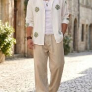 Green Leaf Embroidery Oversize Shirt