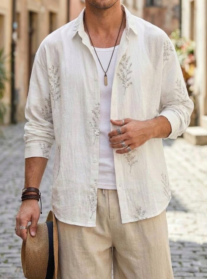 Leaf Embroidery Oversize Shirt - White Leaf Embroidery Oversize Shirt - White