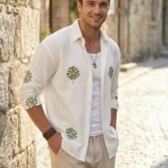 Green Leaf Embroidery Oversize Shirt