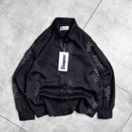 Leaf Embroidery Oversize Shirt - Black