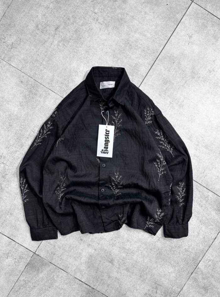 Leaf Embroidery Oversize Shirt - Black Leaf Embroidery Oversize Shirt - Black