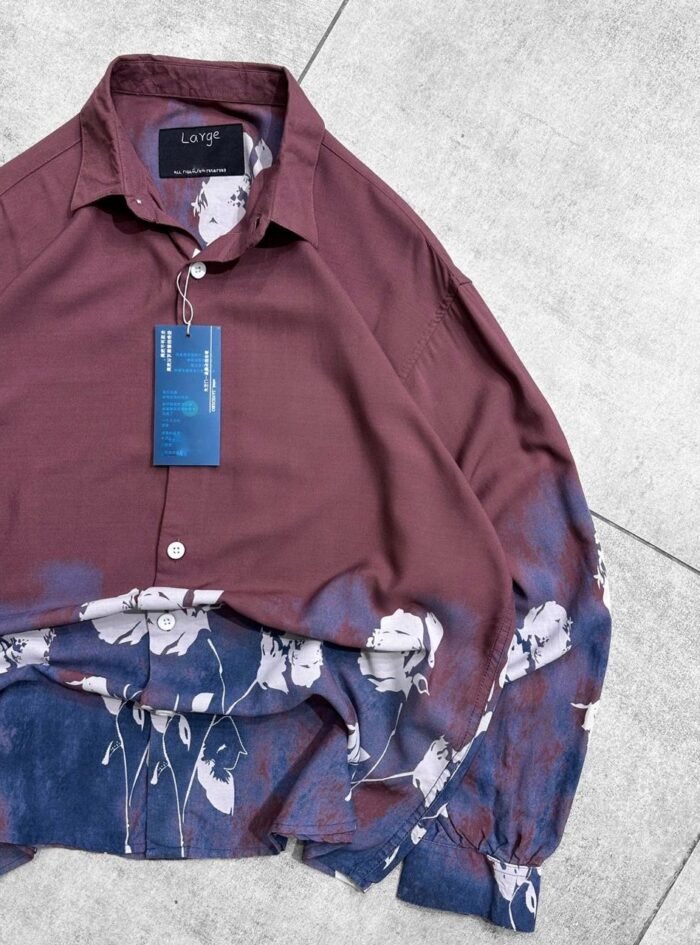 Flower Printed Rayon Shirt -Maroon