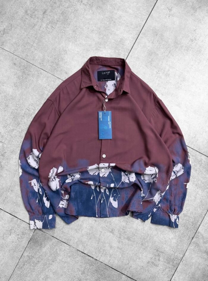 Flower Printed Rayon Shirt -Maroon