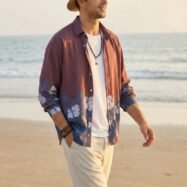 Flower Printed Rayon Shirt -Maroon