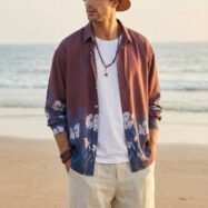 Flower Printed Rayon Shirt -Maroon