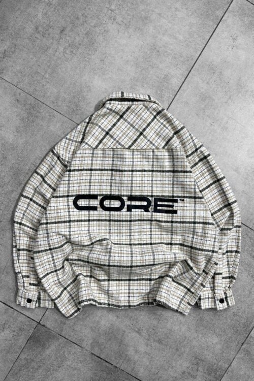 Core Backprinted Quarter-Zip Oversize Shirt- Half White