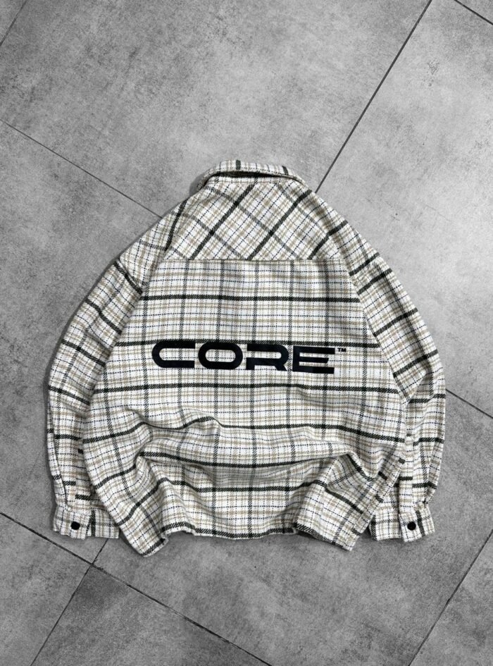 Core Backprinted Quarter-Zip Oversize Shirt- Half White Core Backprinted Quarter-Zip Oversize Shirt- Half White