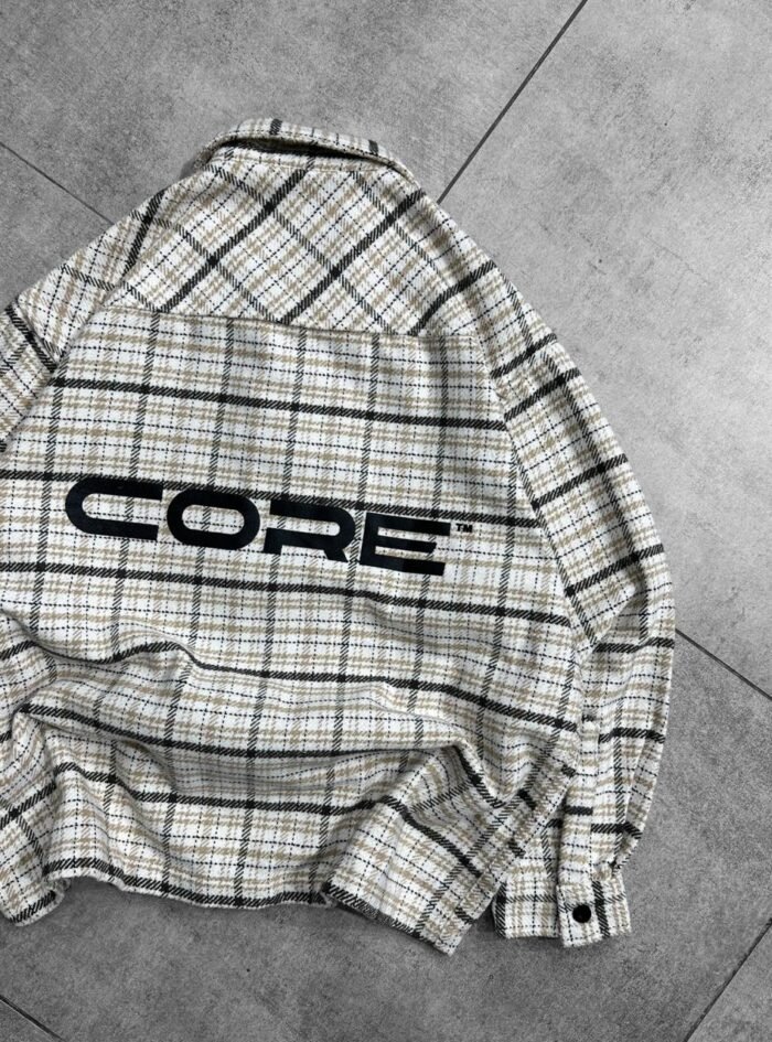 Core Backprinted Quarter-Zip Oversize Shirt- Half White Core Backprinted Quarter-Zip Oversize Shirt- Half White