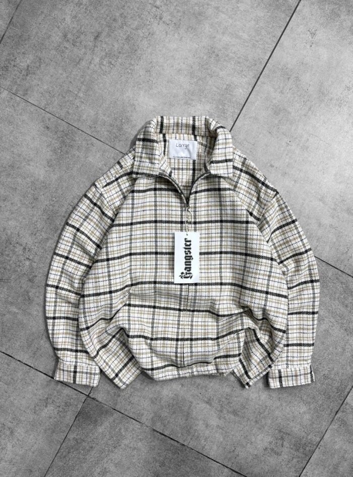 Core Backprinted Quarter-Zip Oversize Shirt- Half White Core Backprinted Quarter-Zip Oversize Shirt- Half White