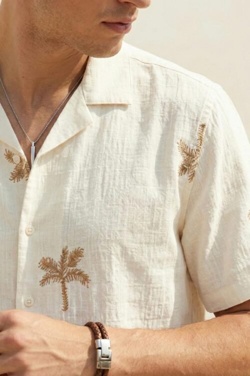 Palm Embroidered Five Sleeve Shirt