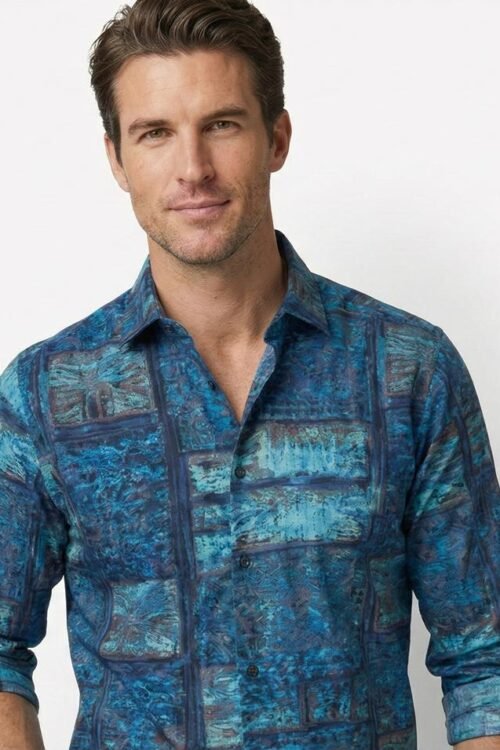 Printed Viscose Shirt Blue