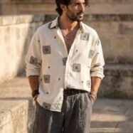 Geometric Linen-Blend Oversize Shirt