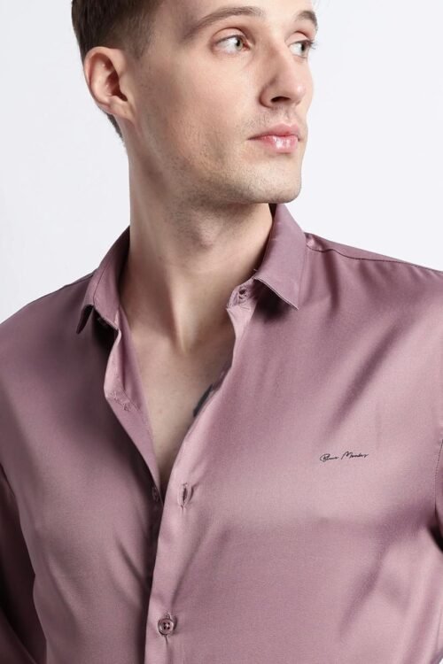 Gangster Plain Satin Shirt- Dark Pink