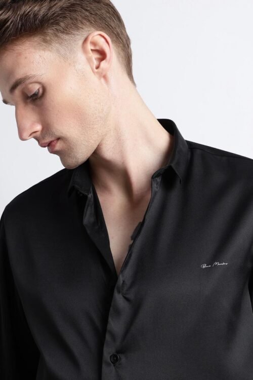 Plain Satin Shirt-Black