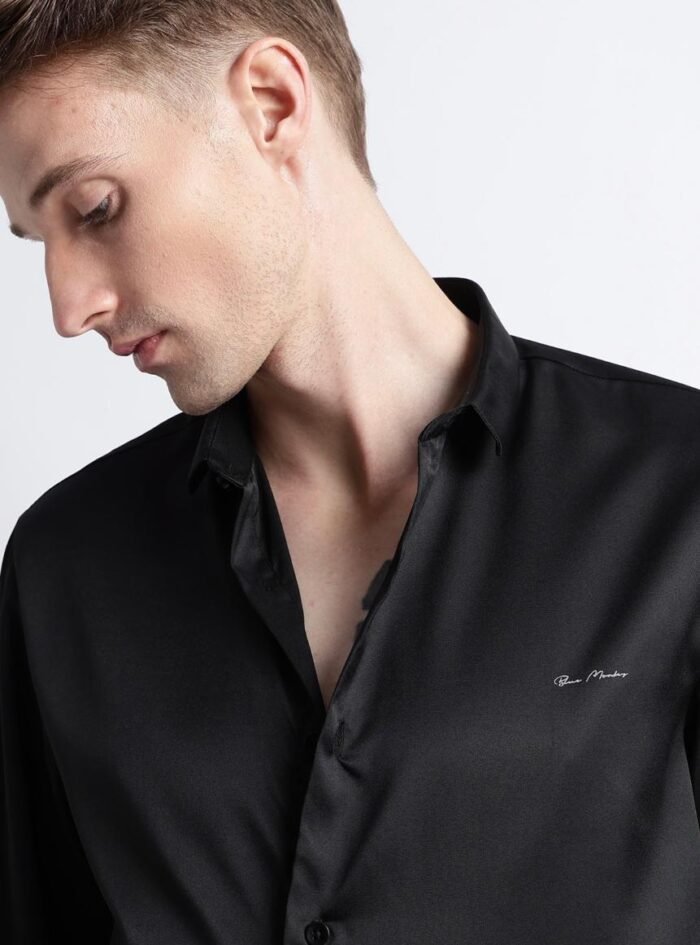 Plain Satin Shirt-Black Plain Satin Shirt-Black