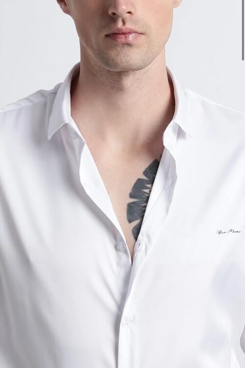 Gangster Plain Satin Shirt-White