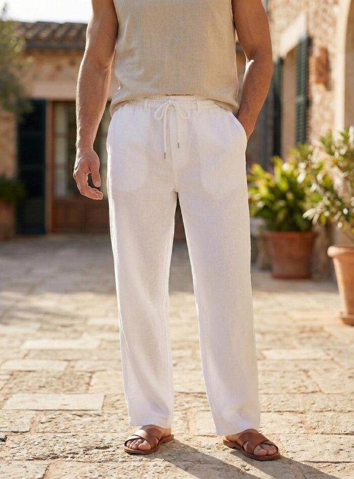 Linen Relaxfir Beach Trousers- White Linen Relaxfir Beach Trousers- White