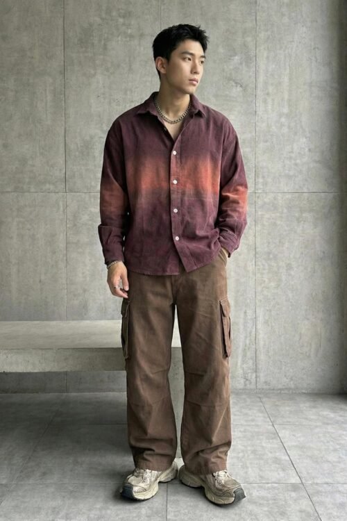 Corduroy Oversized Shirt - Rust & Orange