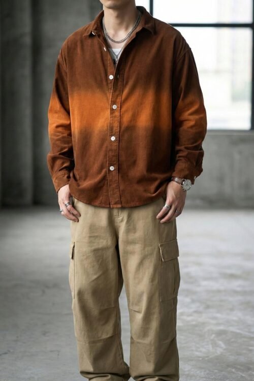 Corduroy Oversized Shirt - Rust & Copper