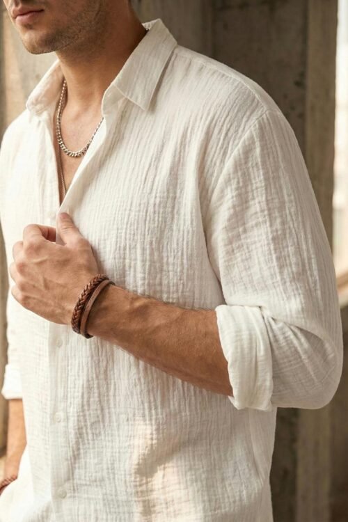 Plain Linen Oversize Shirt- White