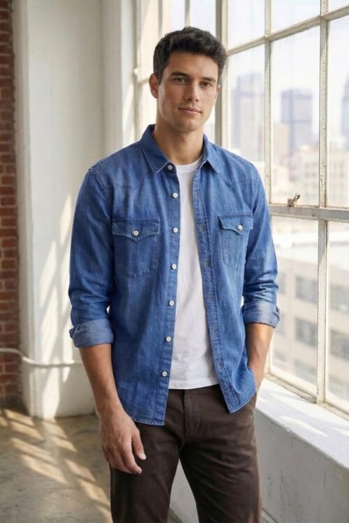 Double Pocket Denim Shirt - Blue