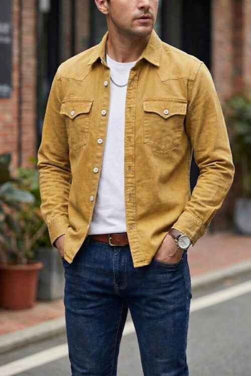Double Pocket Denim Shirt - Yellow