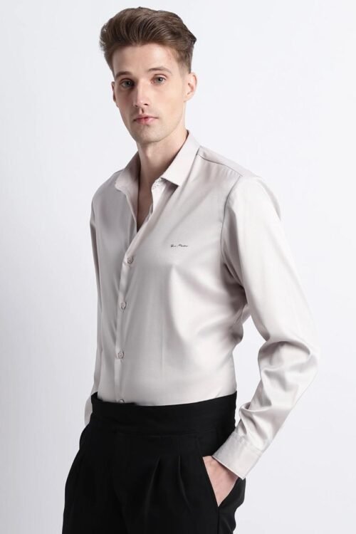 Gangster Plain Satin Shirt- Off White