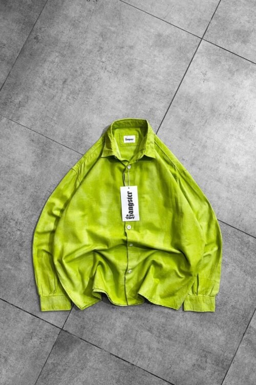 Cyber-Y2K Green Oversized Button-Down Shirt