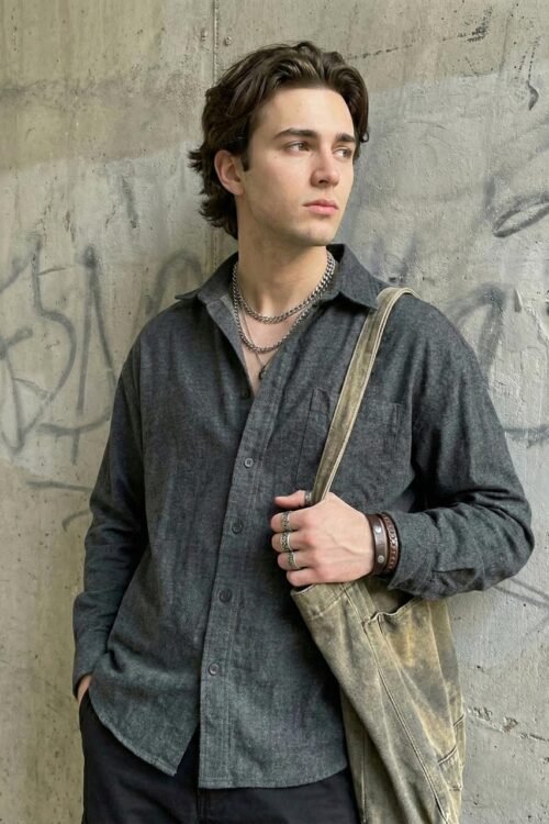 Cyber-Y2K Black Oversized Button-Down Shirt