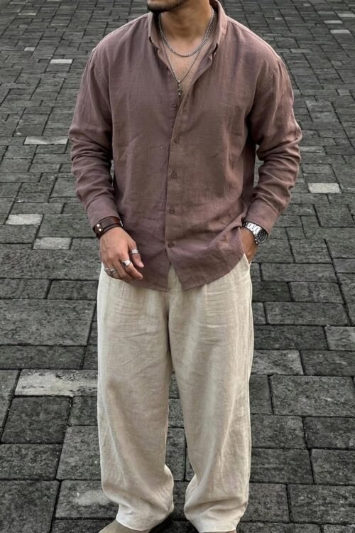 Linen Oversize Shirt- Mauve