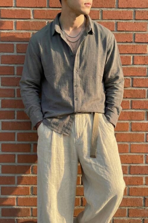 Linen Oversize Shirt- Charcoal Grey