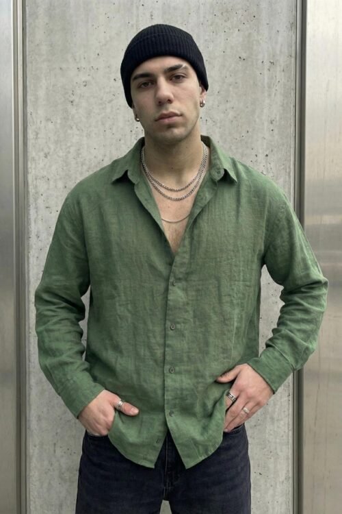 Linen Oversize Shirt- Green
