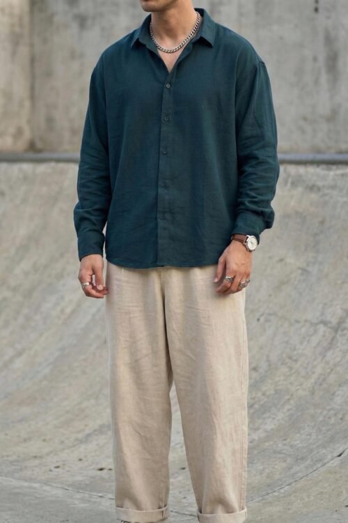 Linen Oversize Shirt- Dark Teal