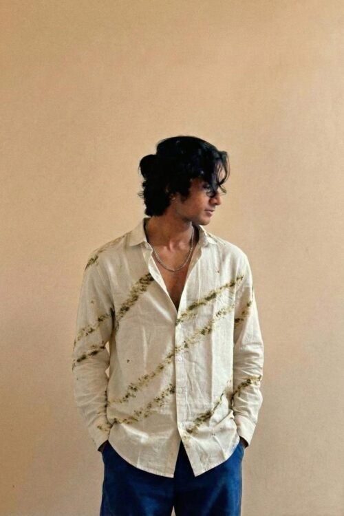 Green Diagonal Tie Dye Linen Shirt