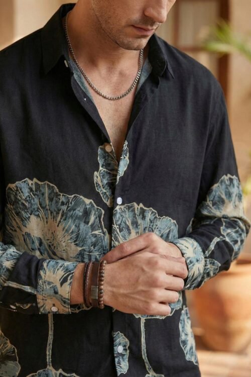 Midnight Bloom Dropshoulder Shirt - Blue