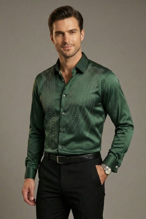 Emerald Luxe Crystal Panel Shirt - Green