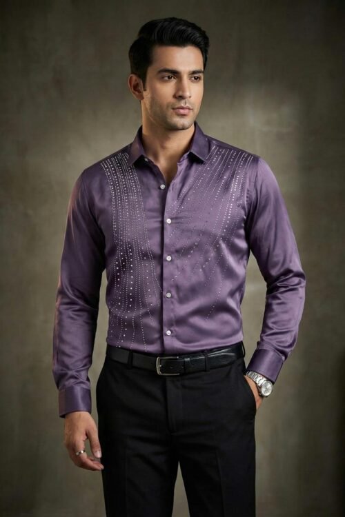 Emerald Luxe Crystal Panel Shirt - Purple