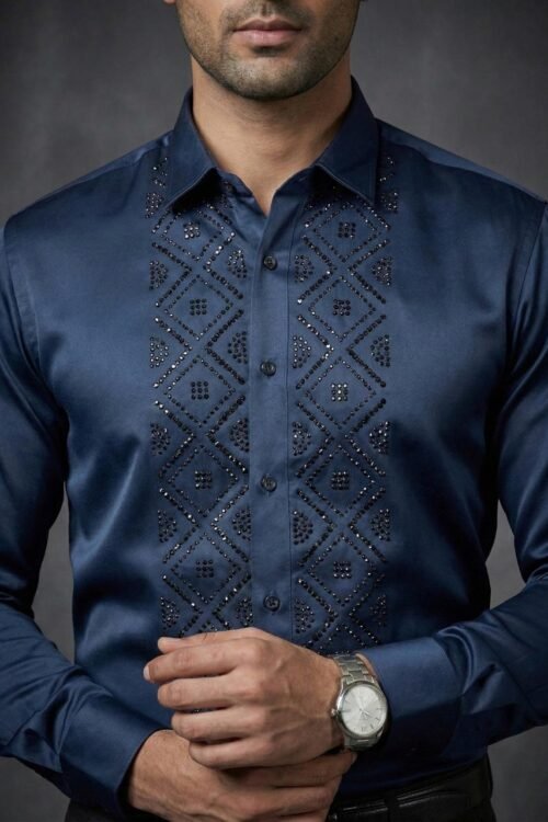 Luxe Geometric Stud Shirt - Blue