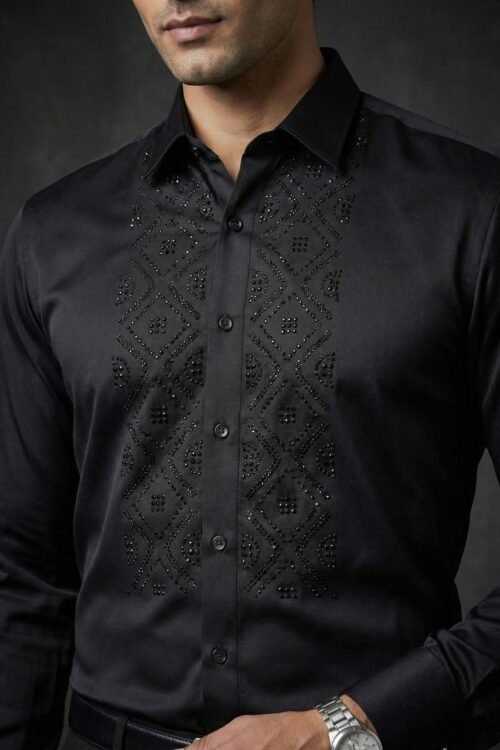 Luxe Geometric Stud Shirt - Black