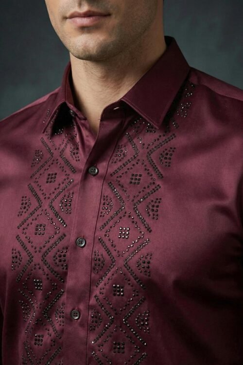 Luxe Geometric Stud Shirt - Maroon