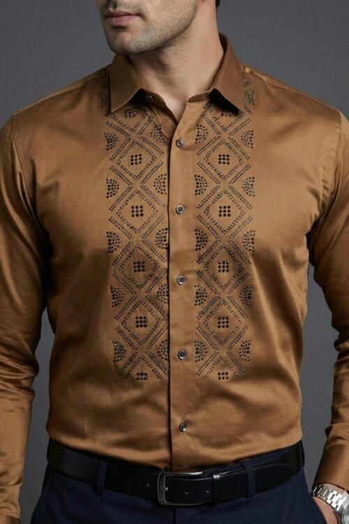 Luxe Geometric Stud Shirt - Brown