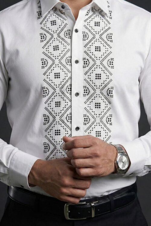 Luxe Geometric Stud Shirt - White