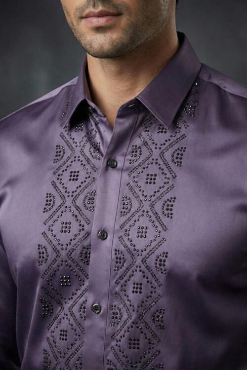 Luxe Geometric Stud Shirt - Purple
