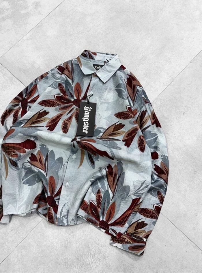 Allover Big Flower Printed Dropshoulder Shirt-sage green2