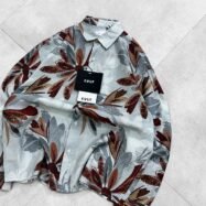 Allover Big Flower Printed Dropshoulder Shirt-sage green2