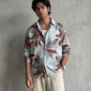 Allover Big Flower Printed Dropshoulder Shirt-sage green3